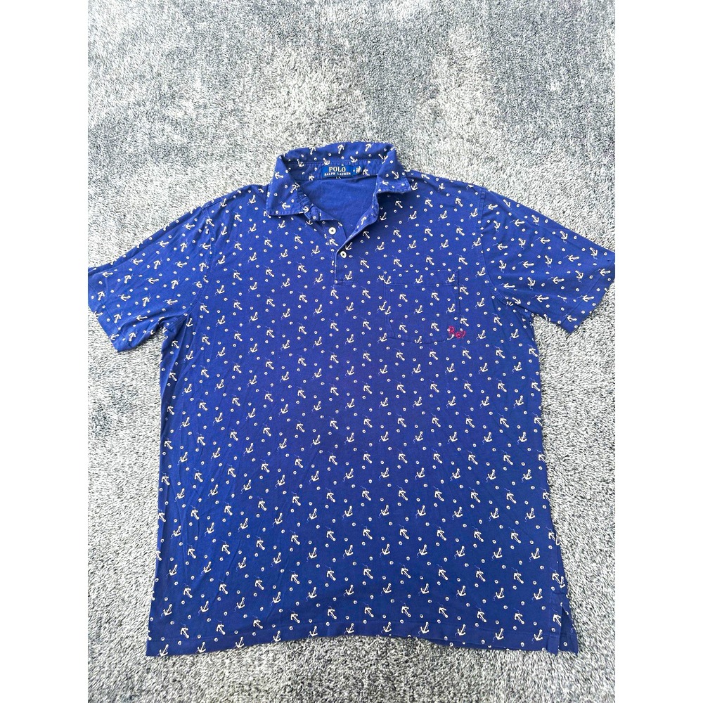 Polo Ralph Lauren Men's M Anchor AOP Polo Shirt Navy Nautical R67 All Over Print